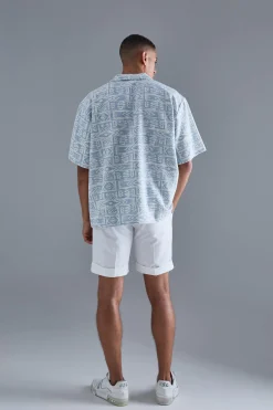 Oversized Aztec Jacquard Rugby Half Sleeve Sweatshirt | BoohooMAN UK