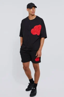 Oversized B Baseball Polo And Short Set | BoohooMAN UK