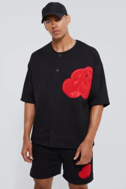 Oversized B Baseball Polo And Short Set | BoohooMAN UK
