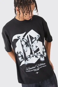 Oversized B Butterfly Graphic T-shirt | BoohooMAN UK