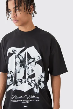 Oversized B Butterfly Graphic T-shirt | BoohooMAN UK