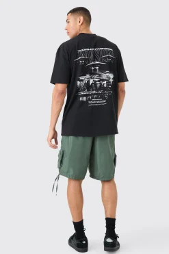 Oversized Back Print Worldwide Spaceship T-shirt | BoohooMAN UK