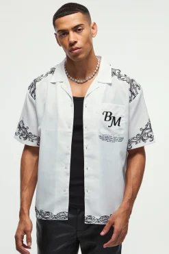 Oversized Back Printed Revere Shirt | BoohooMAN UK
