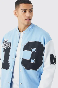 Oversized Badge Jersey Varsity Bomber Jacket | BoohooMAN UK