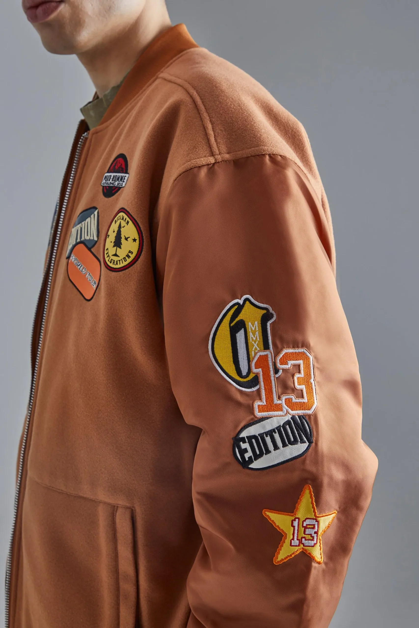 Oversized Badge Nylon Sleeve Bomber | BoohooMAN UK