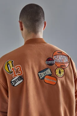 Oversized Badge Nylon Sleeve Bomber | BoohooMAN UK