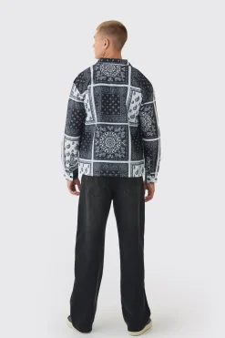 Oversized Bandana Printed Poplin Long Sleeve Shirt | BoohooMAN UK