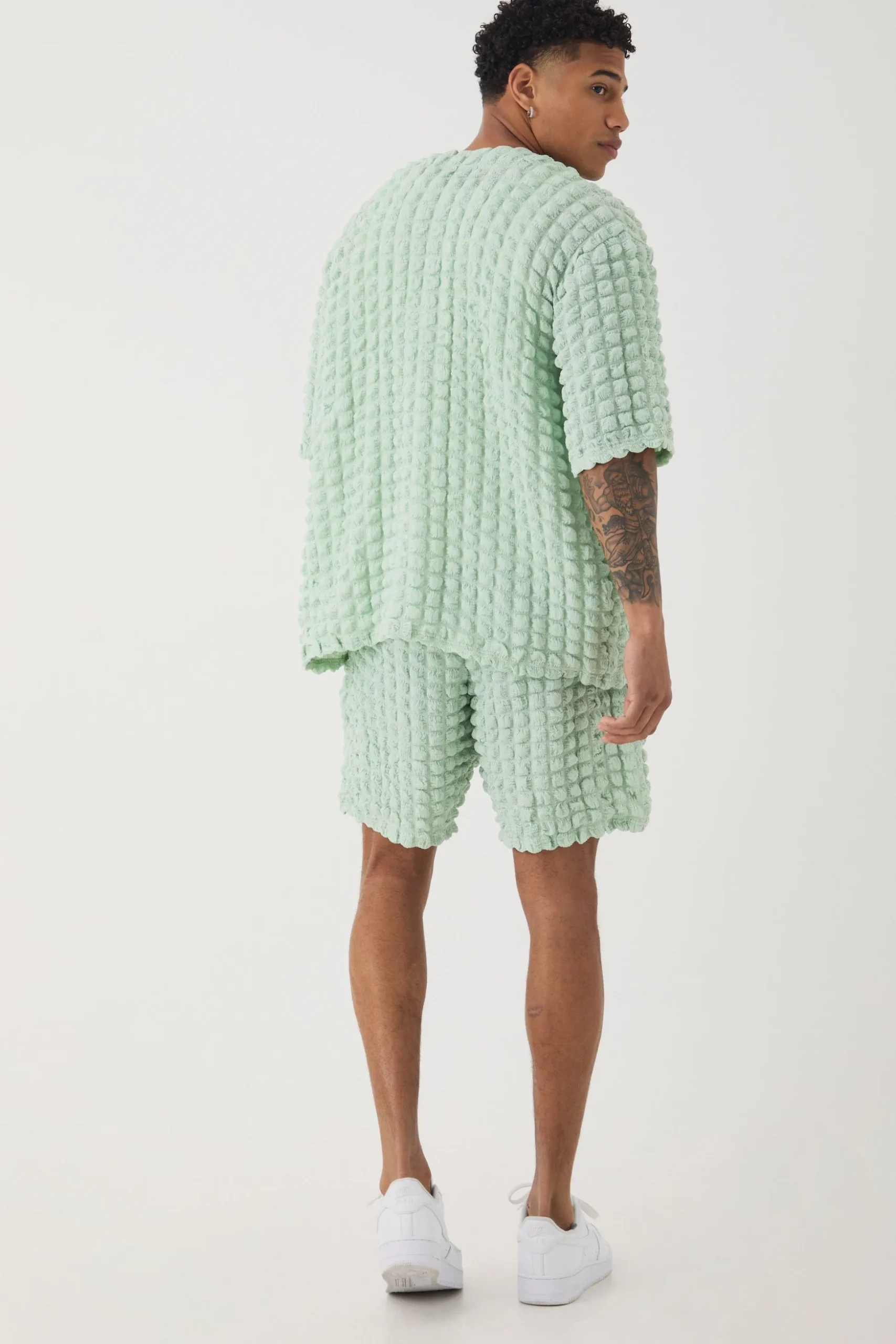 Oversized Baseball Popcorn Waffle T-Shirt | BoohooMAN UK