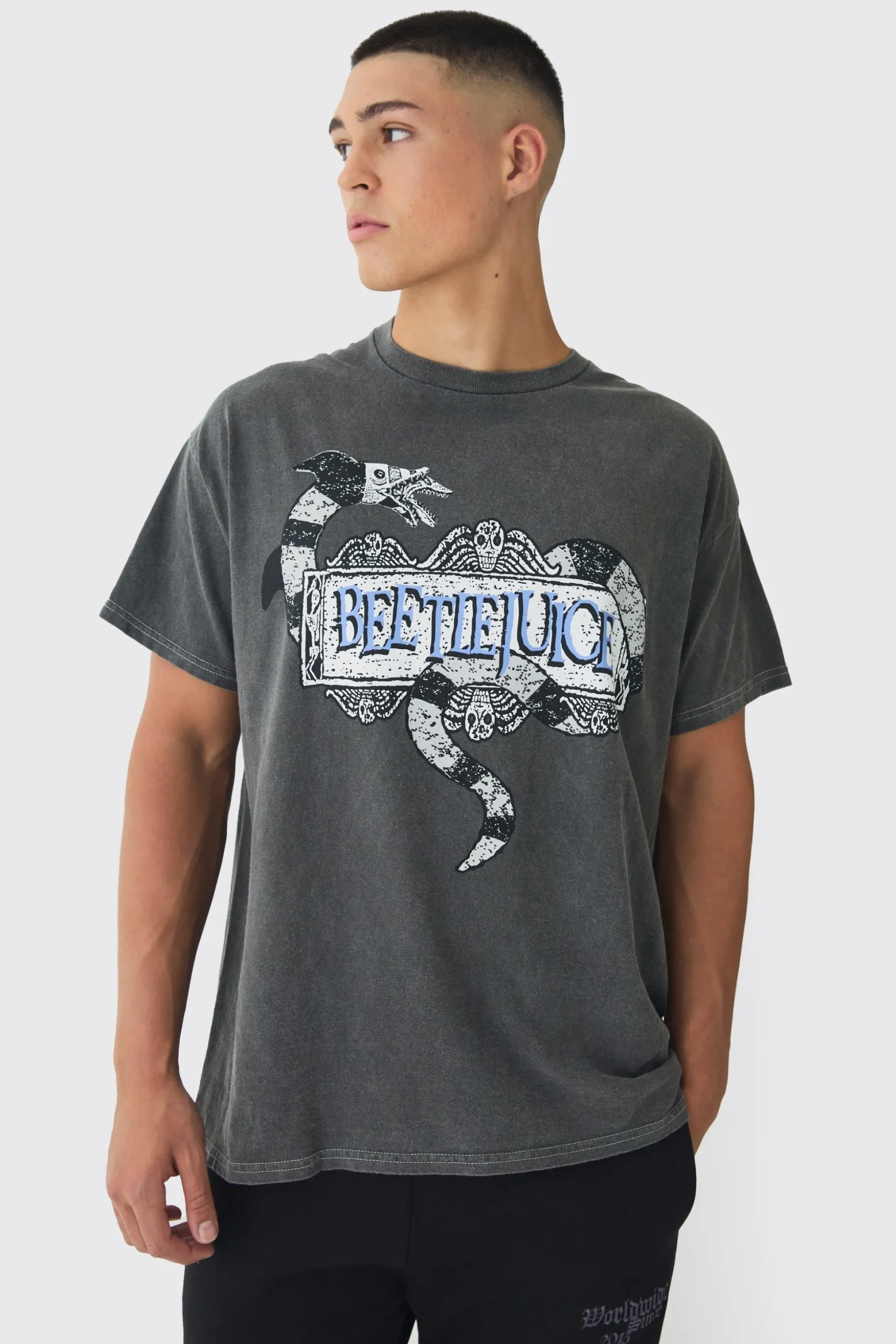 Oversized Beetlejuice Wash License Print T-Shirt | BoohooMAN UK