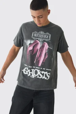 Oversized Beetlejuice Wash License Print T-Shirt | BoohooMAN UK