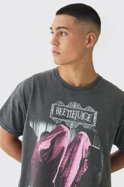 Oversized Beetlejuice Wash License Print T-Shirt | BoohooMAN UK