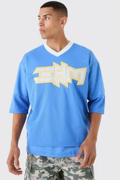 Oversized BHM Satin Mesh Varsity Top | BoohooMAN UK