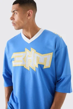 Oversized BHM Satin Mesh Varsity Top | BoohooMAN UK