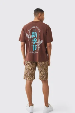 Oversized Bird Print Wash T-shirt | BoohooMAN UK