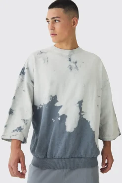 Oversized Bleach Dye Half Sleeve Loopback Sweatshirt | BoohooMAN UK