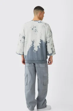 Oversized Bleach Dye Half Sleeve Loopback Sweatshirt | BoohooMAN UK