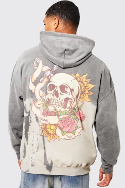 Oversized Bleach Tie Dye Skull Graphic Hoodie | BoohooMAN UK