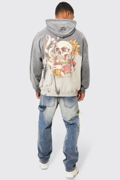 Oversized Bleach Tie Dye Skull Graphic Hoodie | BoohooMAN UK