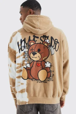 Oversized Bleached Teddy Graphic Hoodie | BoohooMAN UK