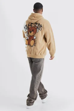 Oversized Bleached Teddy Graphic Hoodie | BoohooMAN UK