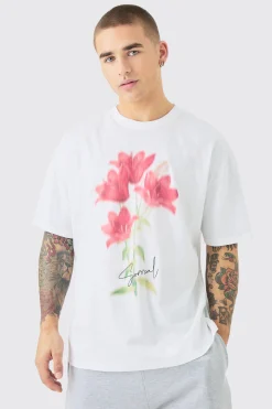 Oversized Blurred Floral Print T-shirt | BoohooMAN UK