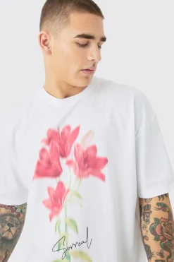 Oversized Blurred Floral Print T-shirt | BoohooMAN UK