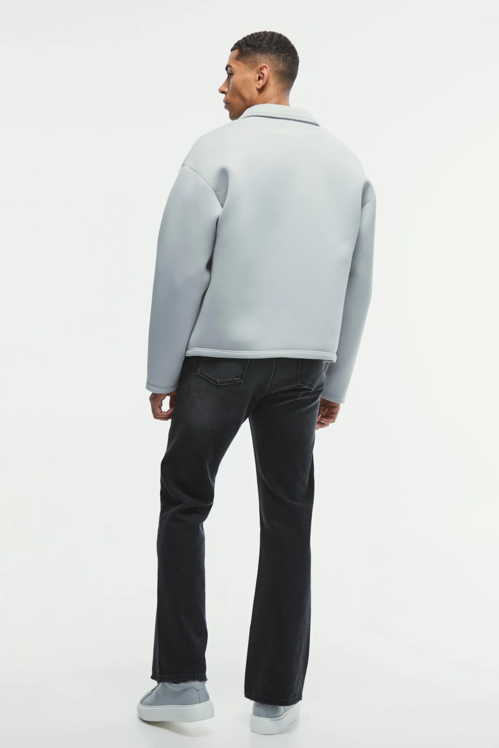 Oversized Bonded Scuba Zip Through Overshirt | BoohooMAN UK
