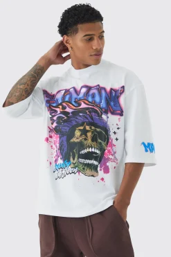 Oversized Boohooman Skull Graffiti Large Scale Graphic T-shirt | BoohooMAN UK