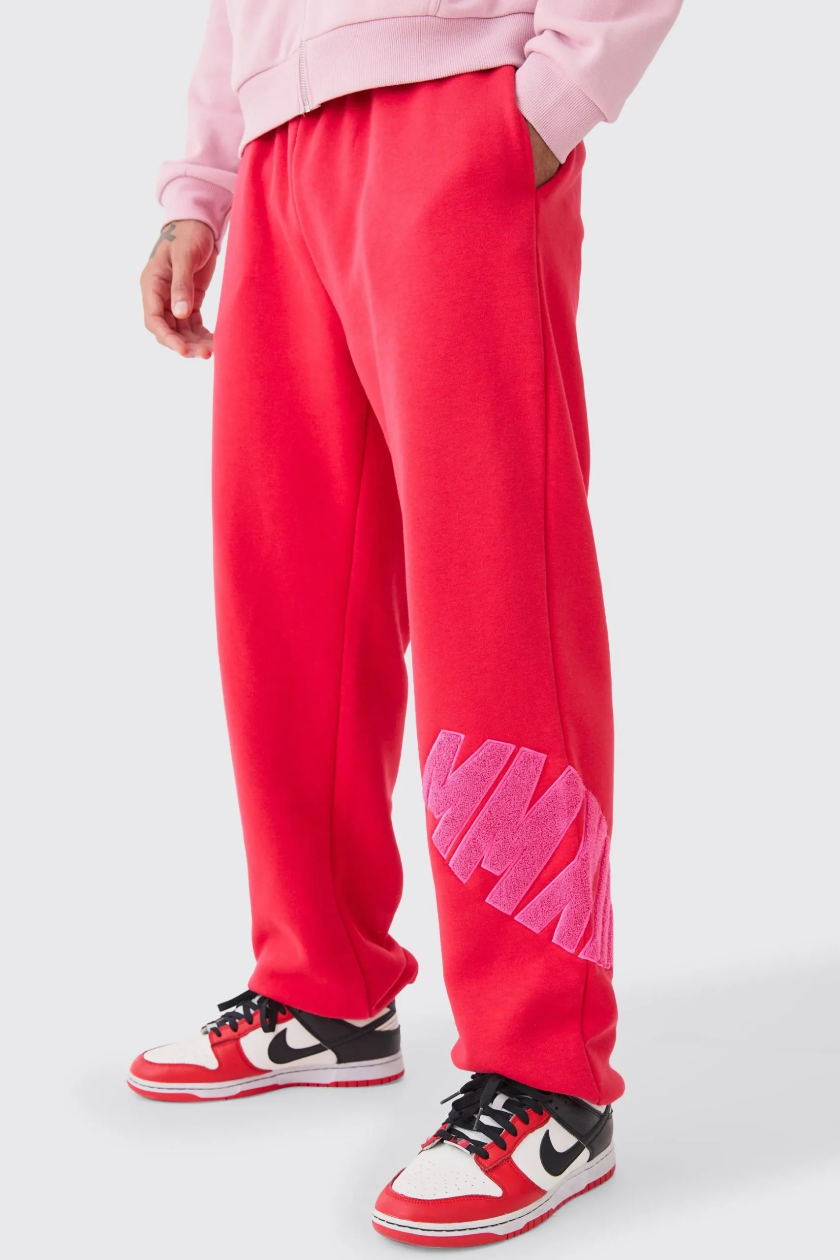 Oversized Borg Applique Joggers | BoohooMAN UK