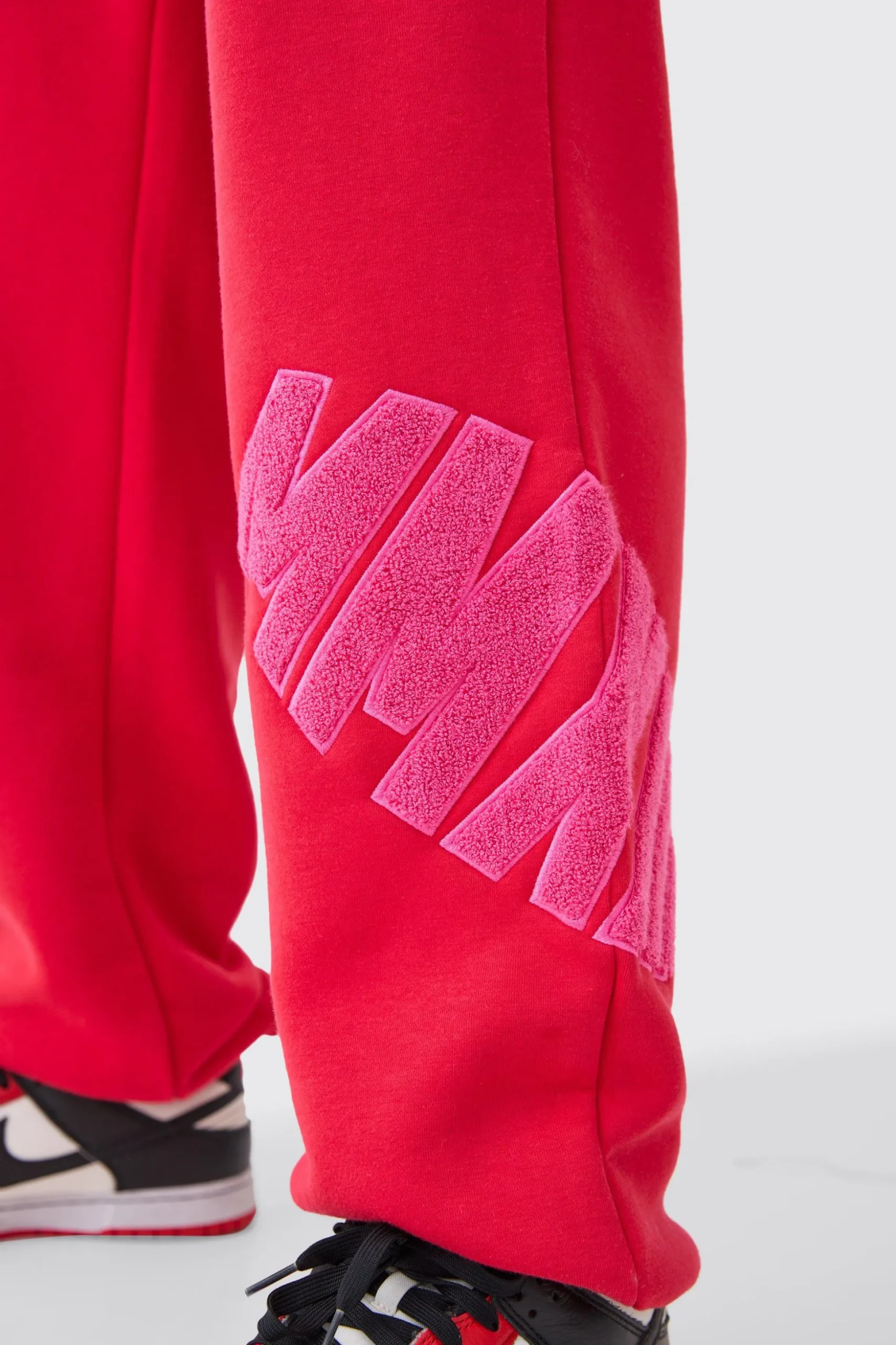 Oversized Borg Applique Joggers | BoohooMAN UK