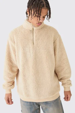 Oversized Borg Funnel Neck Sweatshirt | BoohooMAN UK