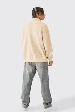 Oversized Borg Funnel Neck Sweatshirt | BoohooMAN UK
