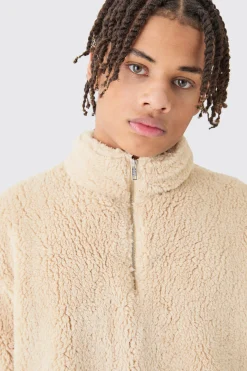 Oversized Borg Funnel Neck Sweatshirt | BoohooMAN UK