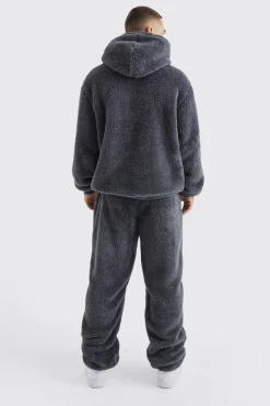 Oversized Borg Hooded Tracksuit | BoohooMAN UK