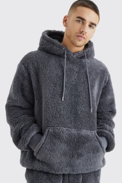 Oversized Borg Hooded Tracksuit | BoohooMAN UK