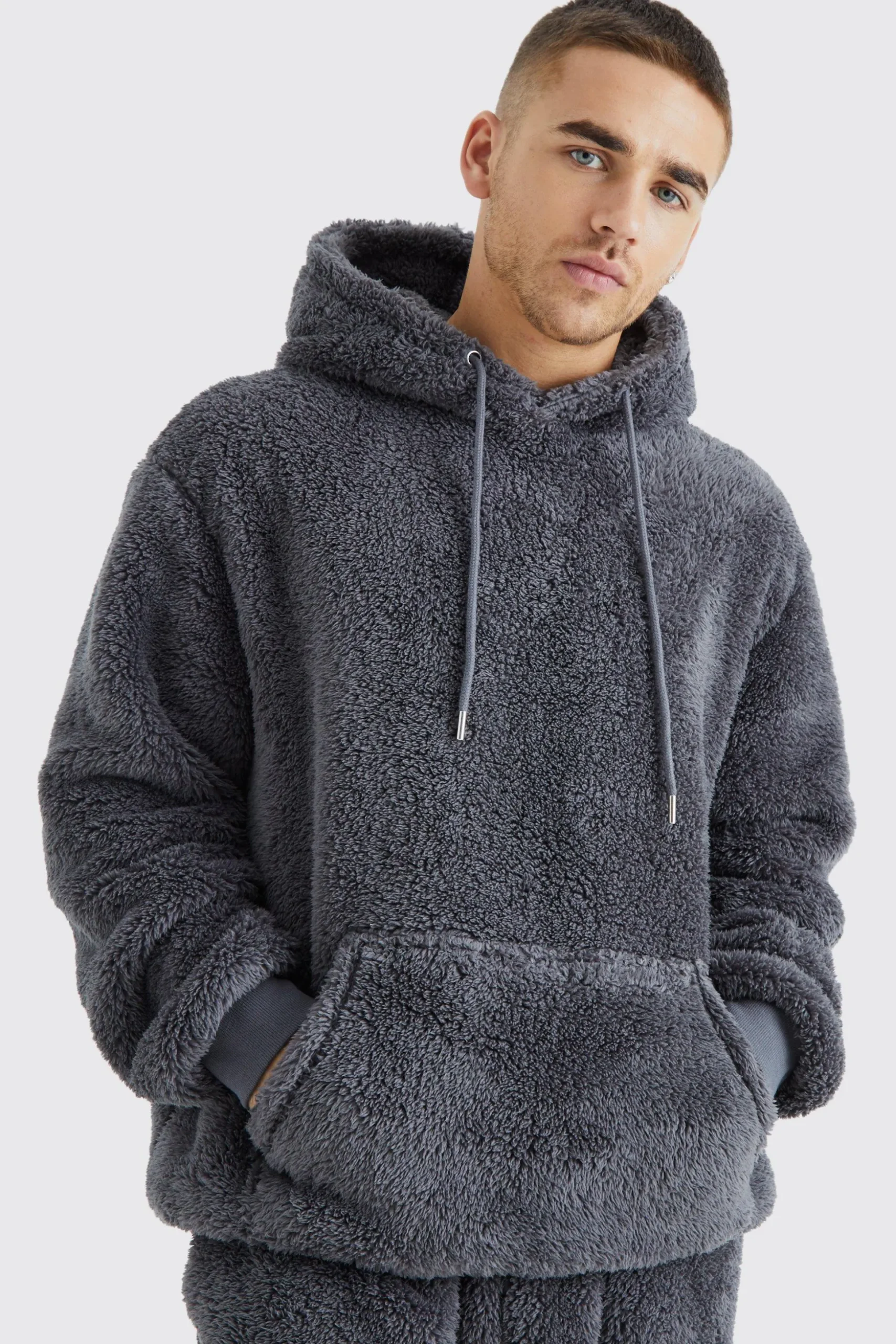 Oversized Borg Hooded Tracksuit | BoohooMAN UK