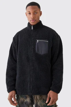 Oversized Borg Jacket | BoohooMAN UK
