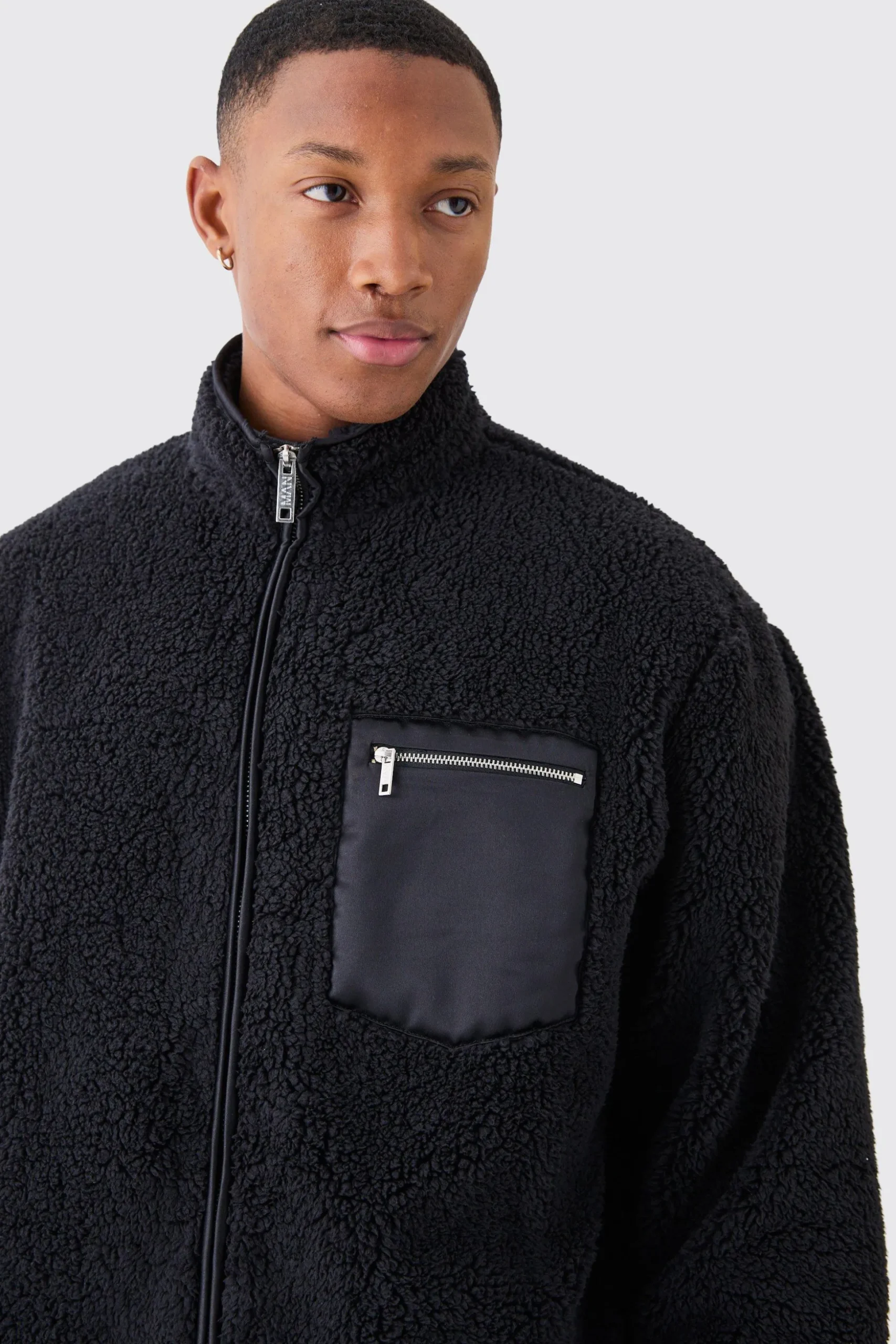 Oversized Borg Jacket | BoohooMAN UK