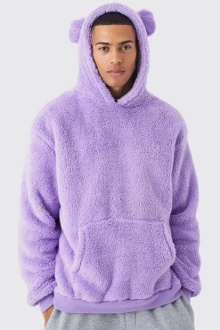 Oversized Borg Novelty Hoodie | BoohooMAN UK