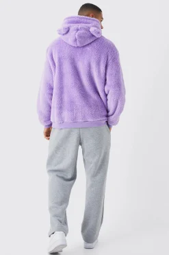 Oversized Borg Novelty Hoodie | BoohooMAN UK