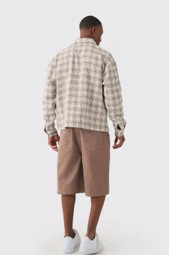 Oversized Boucle Check Long Sleeve Overshirt | BoohooMAN UK
