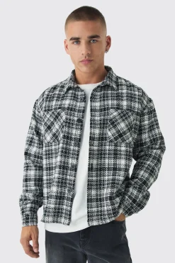 Oversized Boucle Check Overshirt | BoohooMAN UK