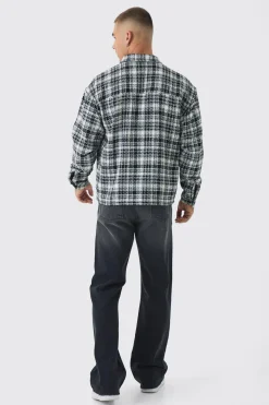 Oversized Boucle Check Overshirt | BoohooMAN UK