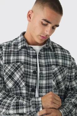Oversized Boucle Check Overshirt | BoohooMAN UK