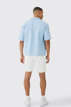 Oversized Boucle Check Short Sleeve Revere Shirt | BoohooMAN UK