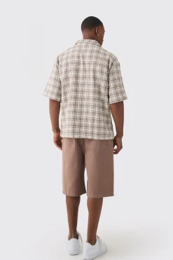 Oversized Boucle Check Short Sleeve Revere Shirt | BoohooMAN UK