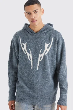 Oversized Boucle Knitted Hoodie | BoohooMAN UK