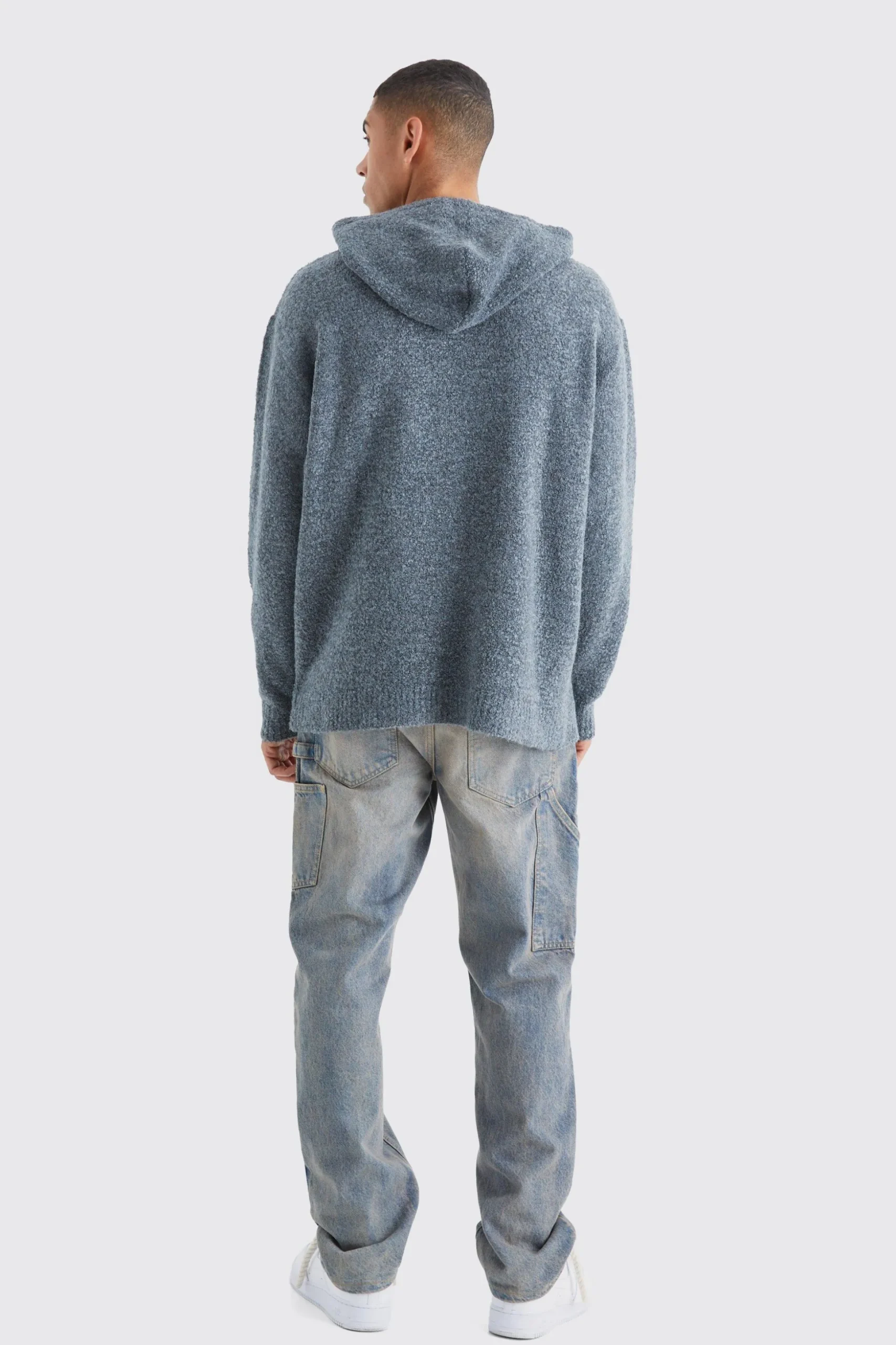 Oversized Boucle Knitted Hoodie | BoohooMAN UK