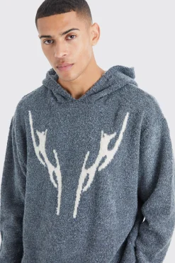 Oversized Boucle Knitted Hoodie | BoohooMAN UK