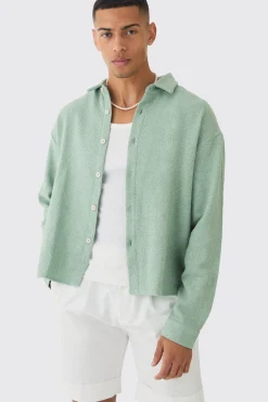 Oversized Boucle Long Sleeve Shirt | BoohooMAN UK
